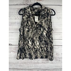 Alfani Elements Shirt Women's Large Black Beige Trailing Straitn Sleeveless Top